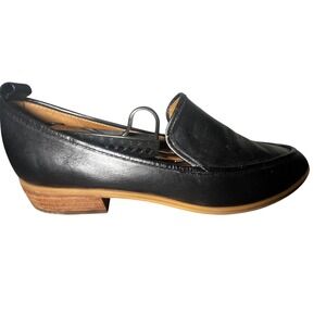 Susina Womens Black Leather Pointed Toe Loafers Stacked Heel Slip On Shoes 9.5M